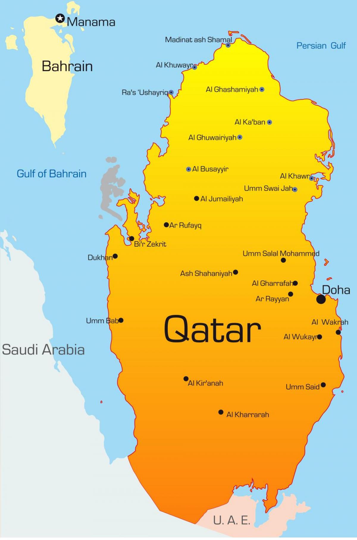Kaart van de hoofdstad van qatar 