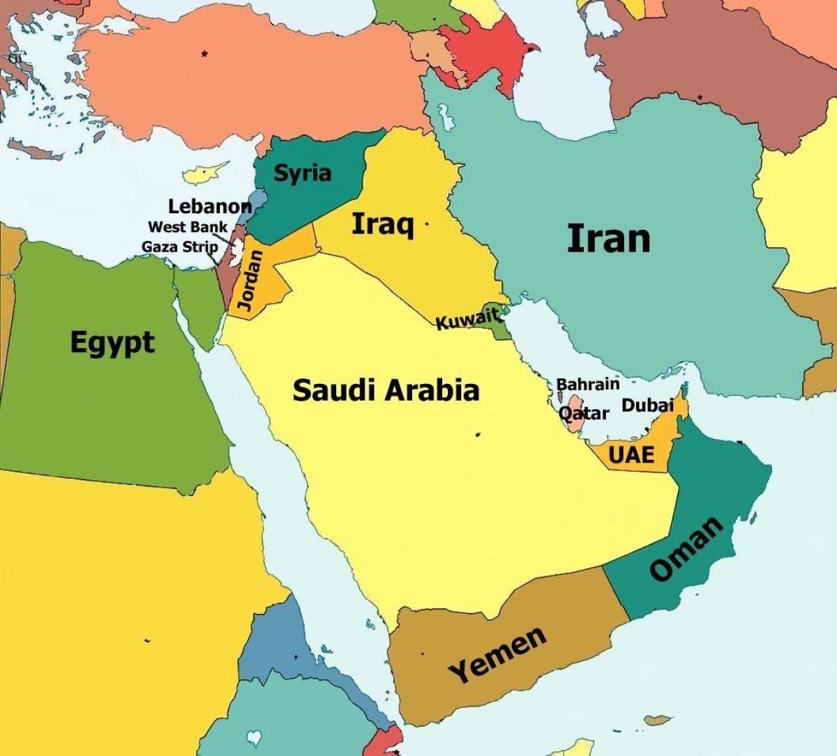 kaart van qatar en de omliggende landen