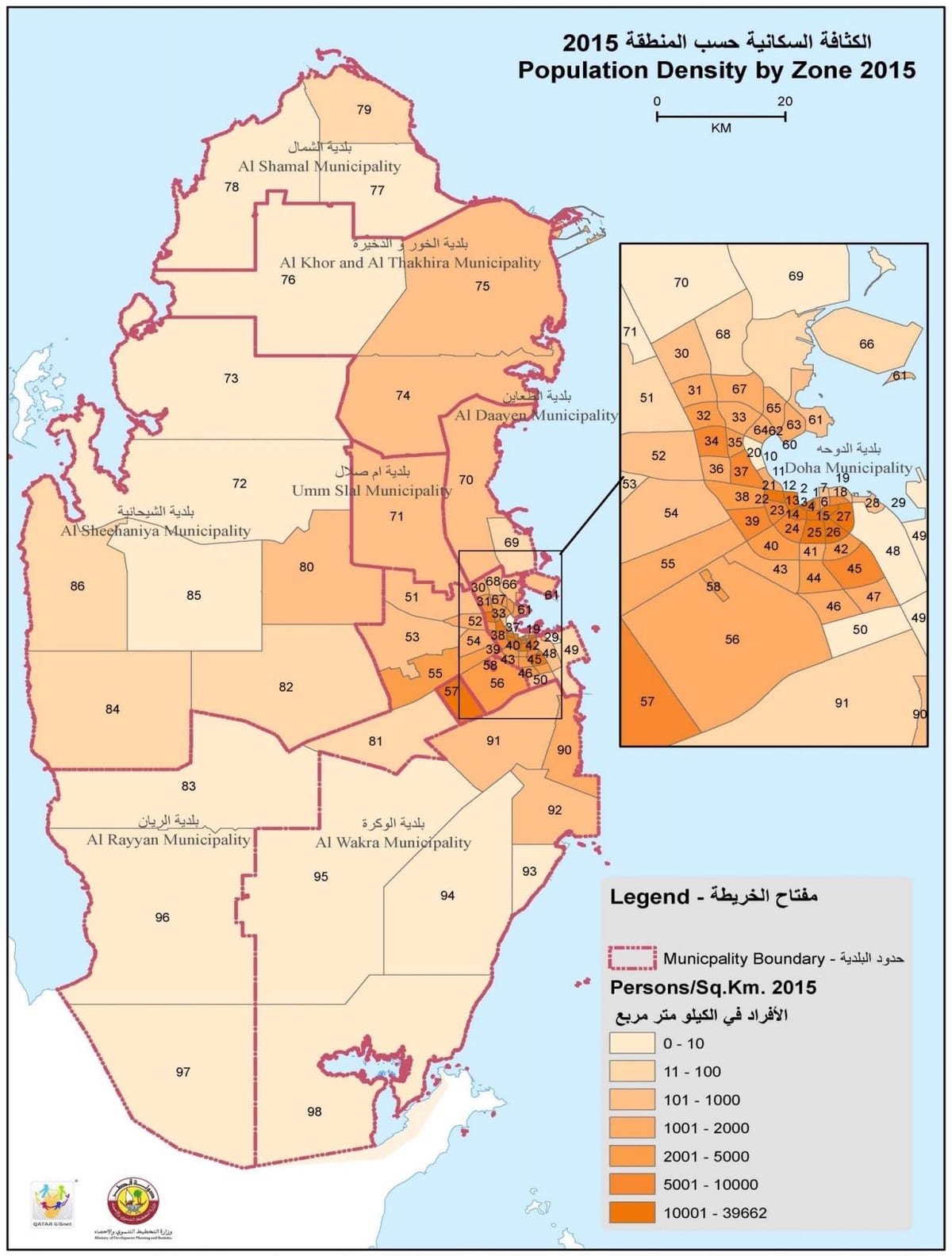Kaart van qatar bevolking