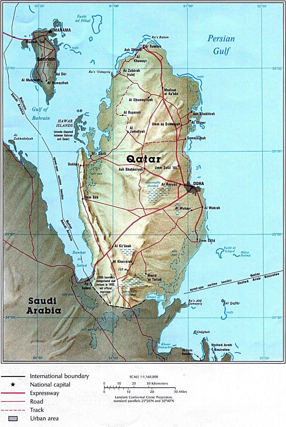 Kaart van qatar fysieke