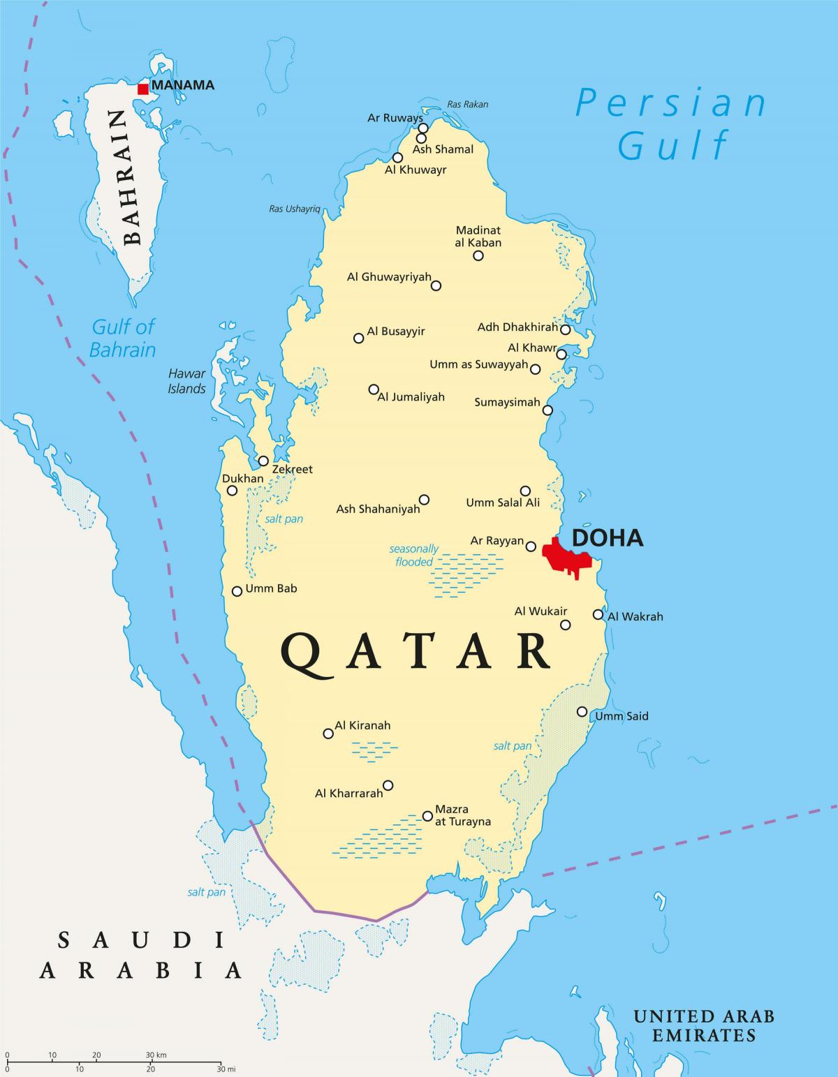 qatar kaart met steden