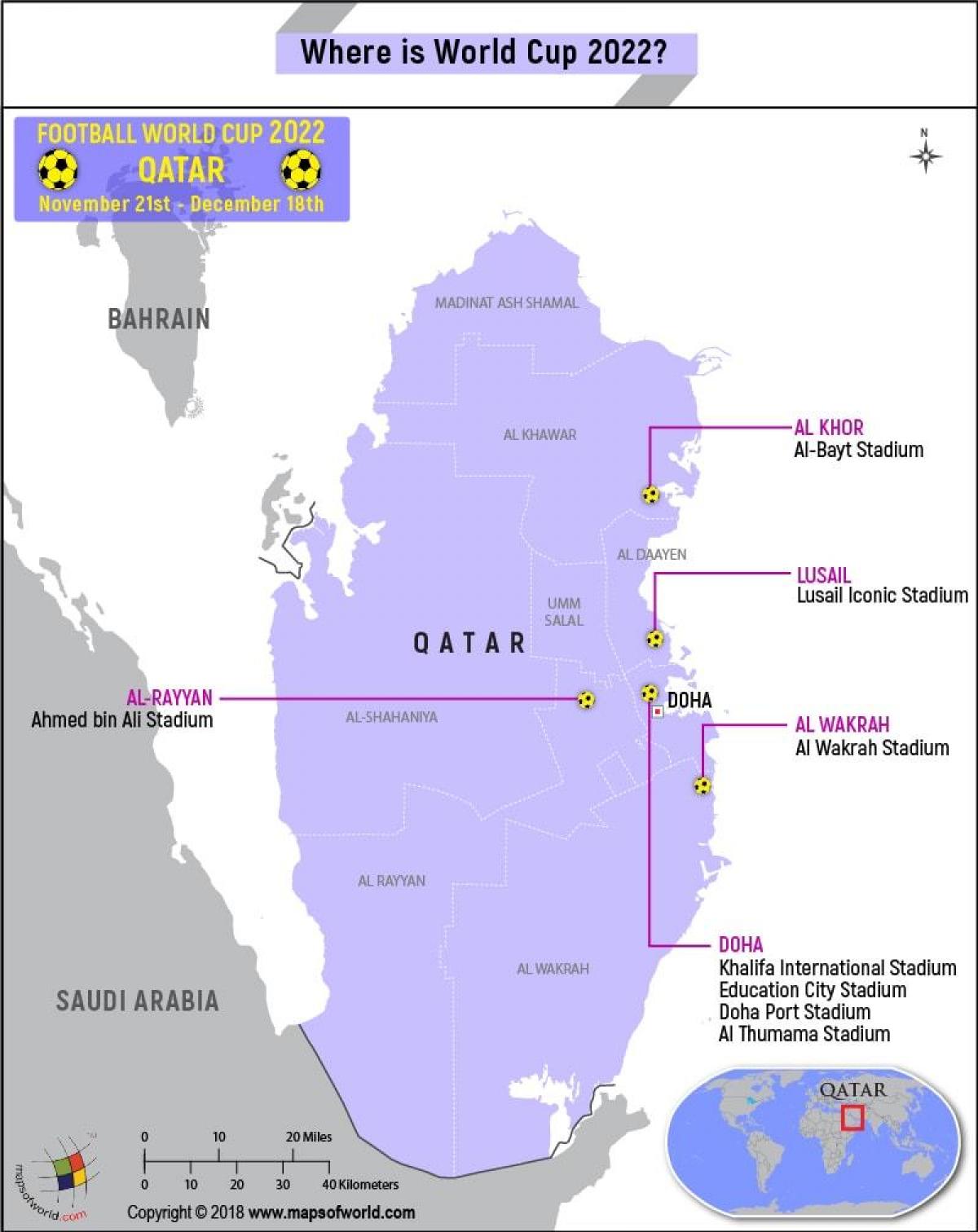 Kaart van qatar wk-stadions 